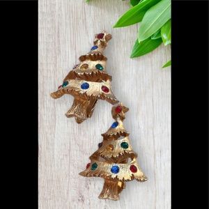 Vintage Christmas Tree Earrings colored rhinestone